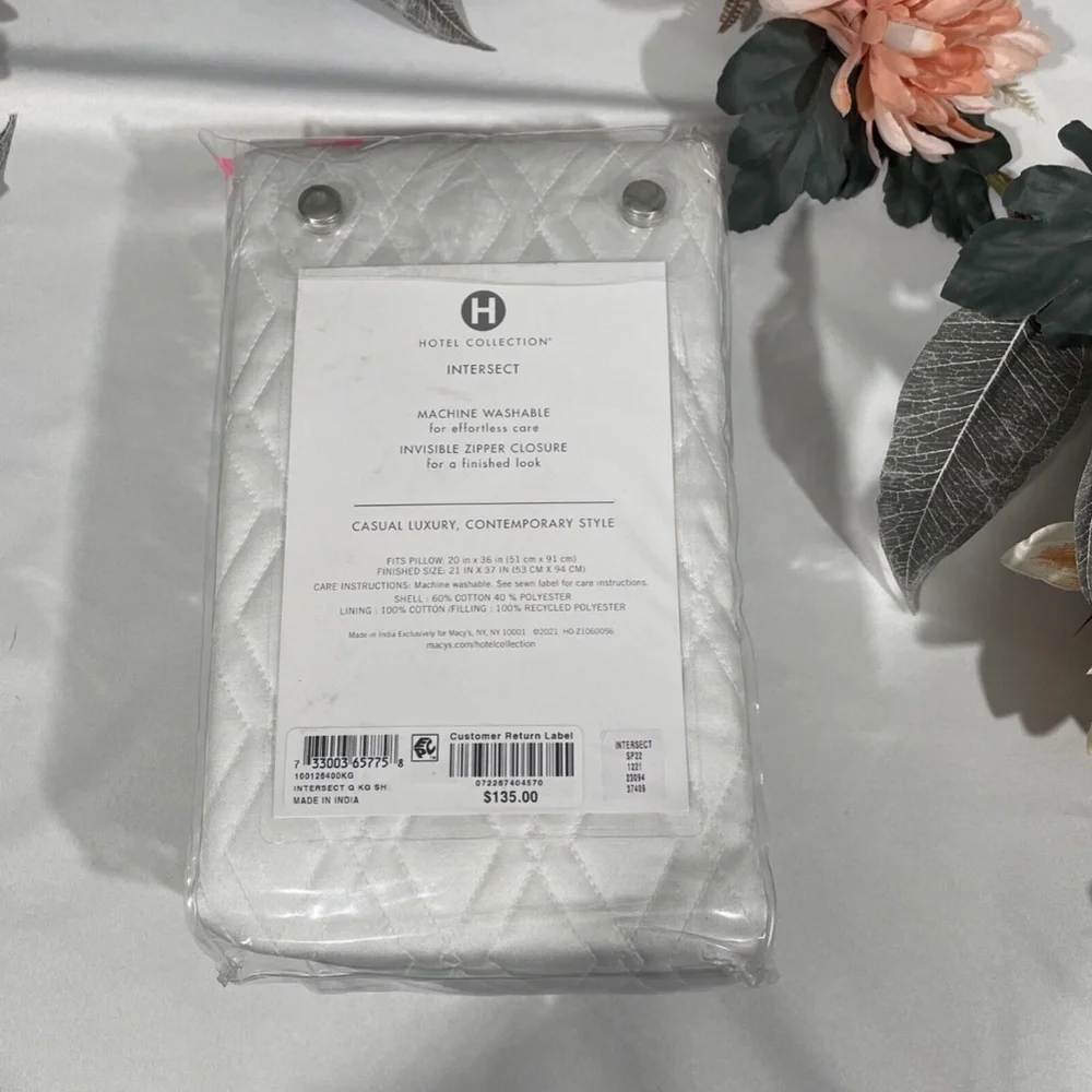 NIB $135 [ 1 King ] Quilted Pillow‎ Sham for Hotel Collection Intersect